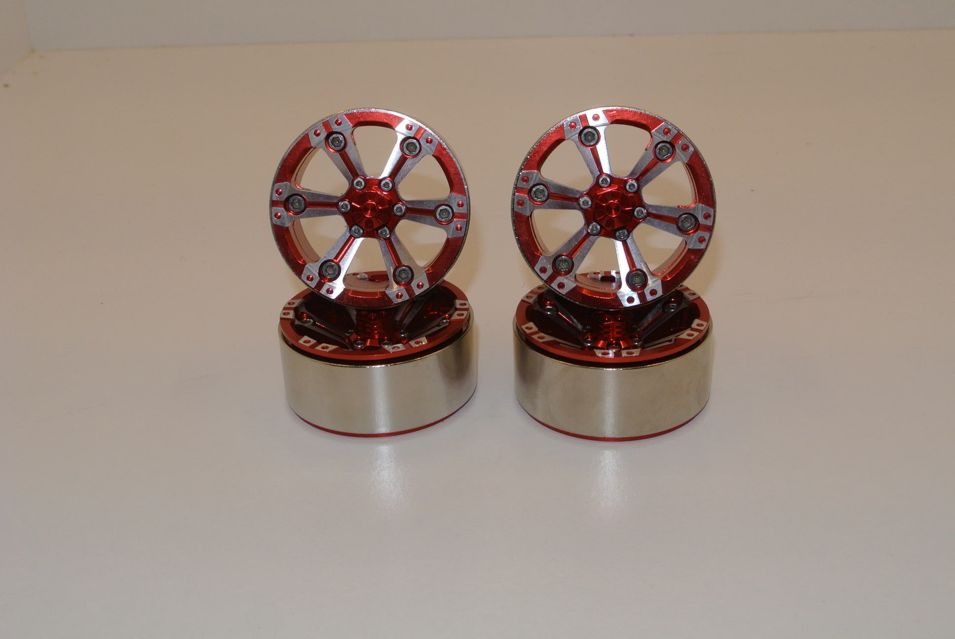 (4) 1.9 Metal Crawler Red Chrome Beadlock Wheel Rim 1/10 TRX-4 D90 SCX10 II III