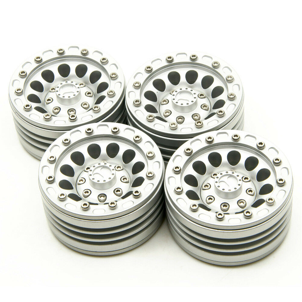 1.9 Metal Silver Beadlock 4pc Wheel Rim Axial SCX10 CC01 D90 D110 90046 Tamiya