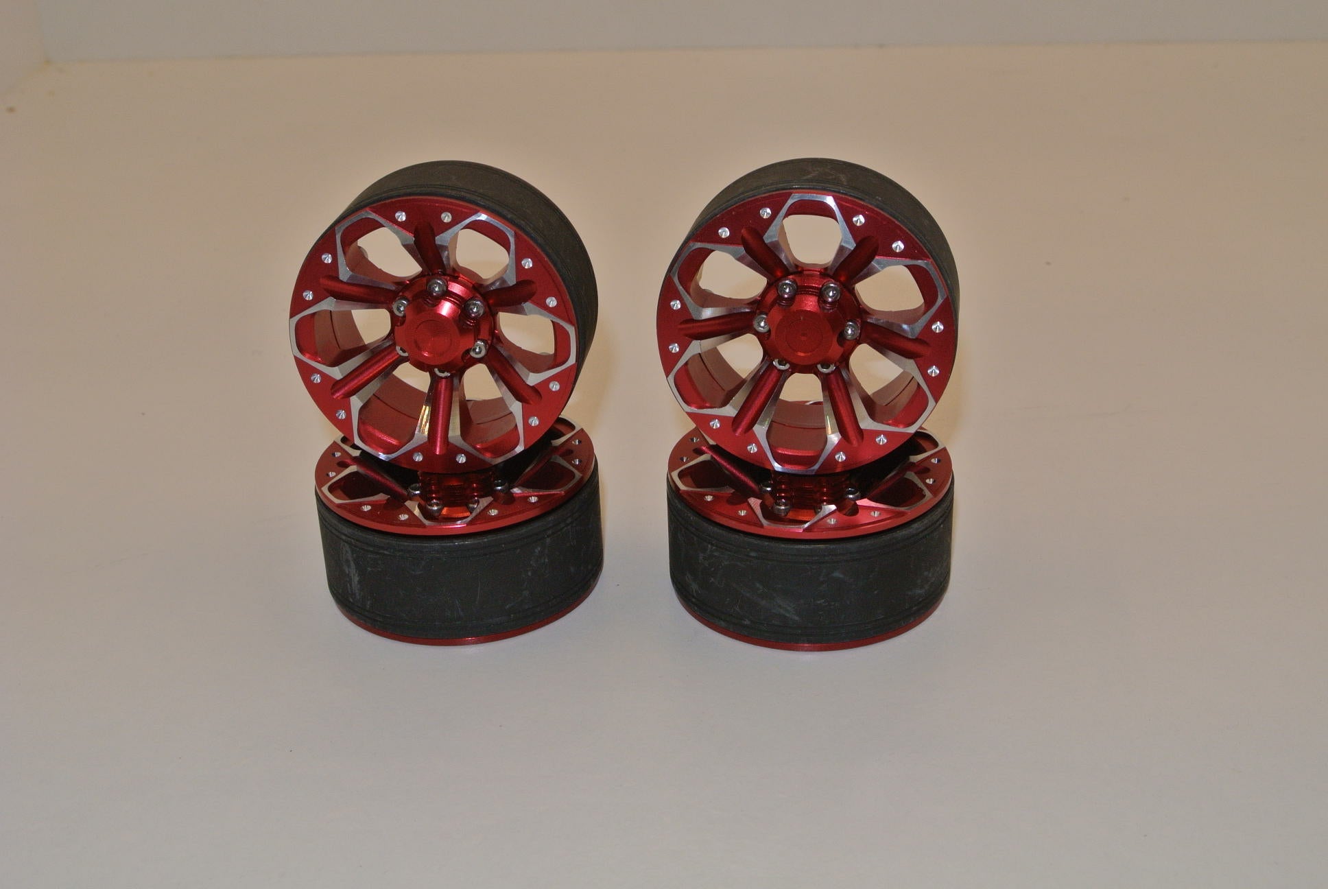 (4) 1.9 Metal Crawler Red Chrome Beadlock Wheel Rim 1/10 TRX-4 D90 SCX10 II III